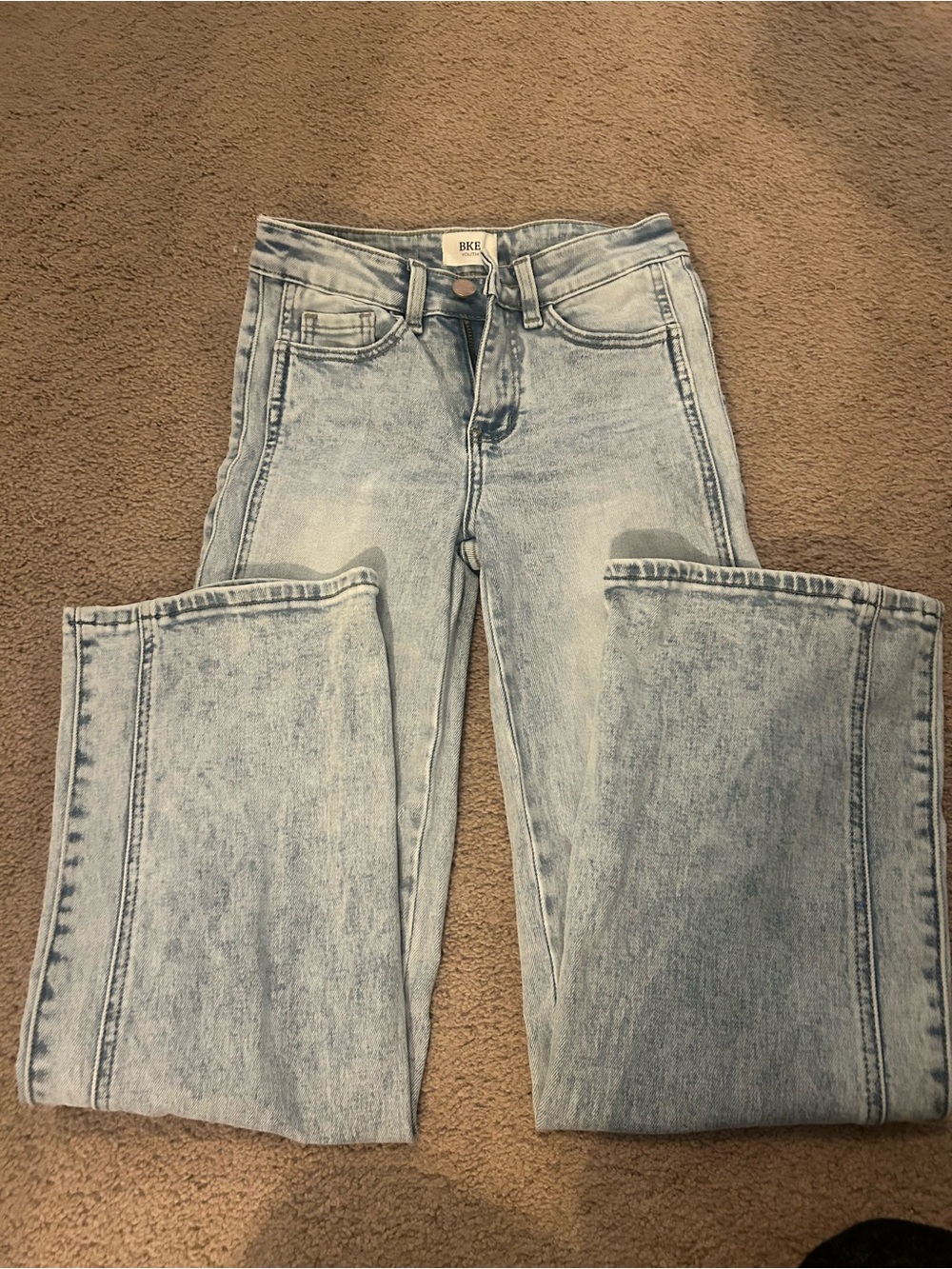 BKE Youth Light Acid Wash Flare Jeans - Light Blue